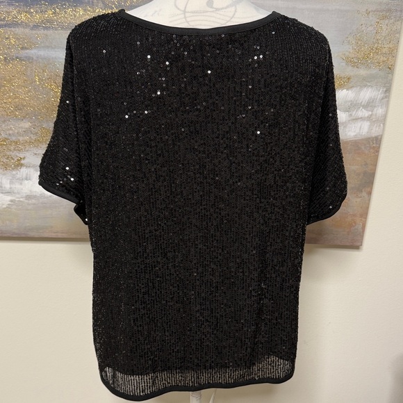 SEQUIN Short Sleeve Top, Round neck, Fully Lined, Black Size XL - Picture 4 of 8